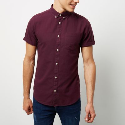 Burgundy casual slim fit Oxford shirt